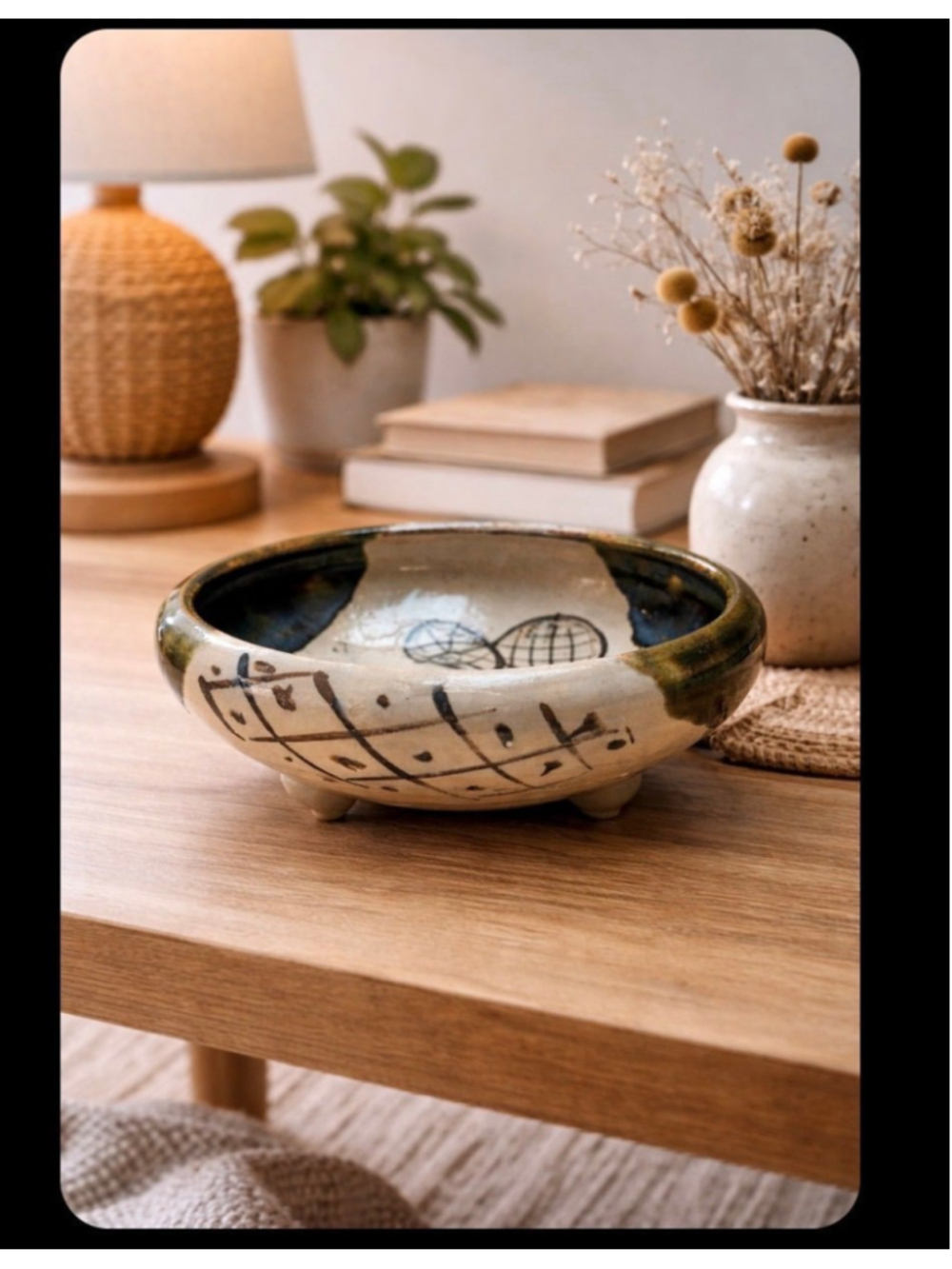 Vintage Studio Pottery Abstract Footed Bowl | Hand Thrown Ceramic Art 8.5” One o